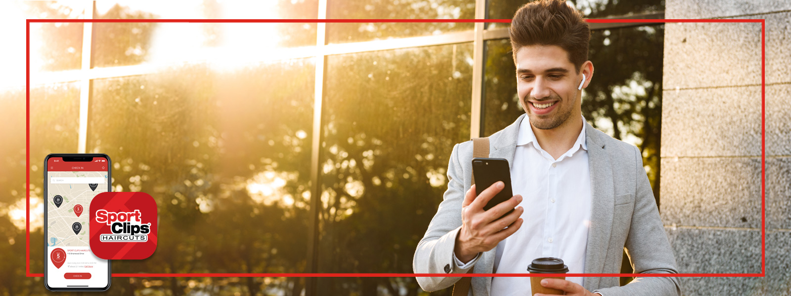 man holding phone with overlayed phone and app icon in bottom left corner.